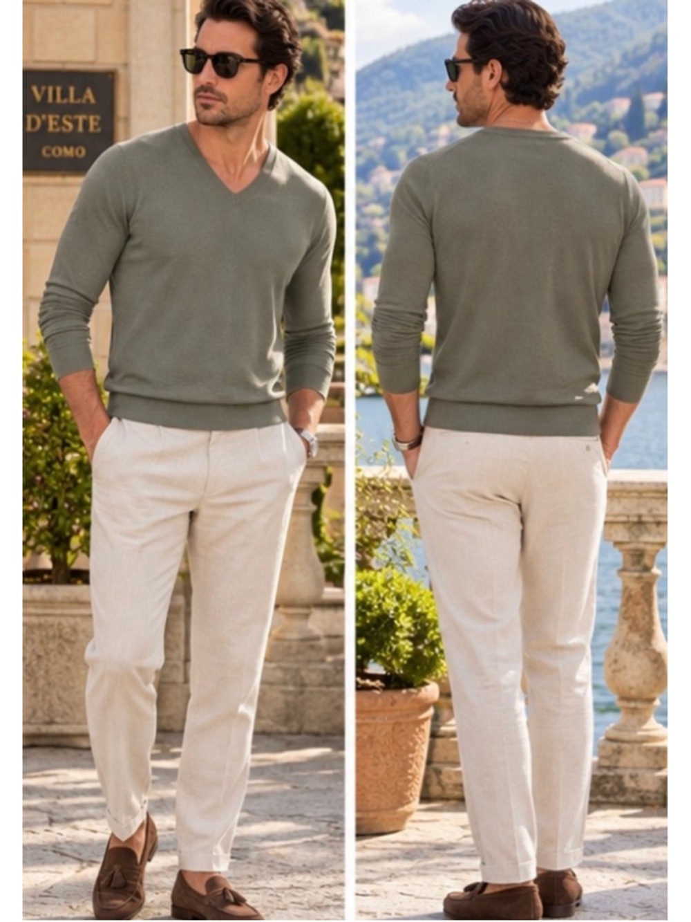 Ermenegildo Zegna V-Neck Sweater in Olive, Size M NWT